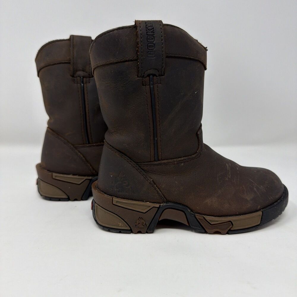 ROCKY Little Kids SIZE 9.5 M Brown Leather Aztec Pull-On Work Cowboy Boots Shoes